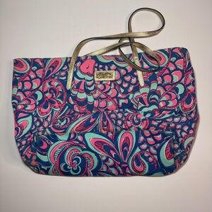 Lilly Pulitzer Canvas Tote Bag – Pink/Blue Swirl Print Resort Preppy